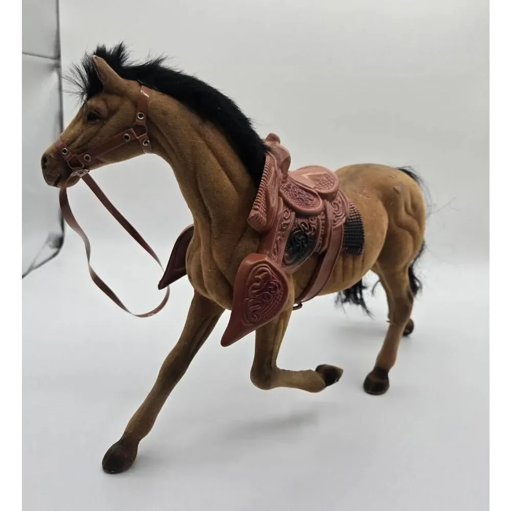 Flocked Horse Figure Brown Black w/ Saddle